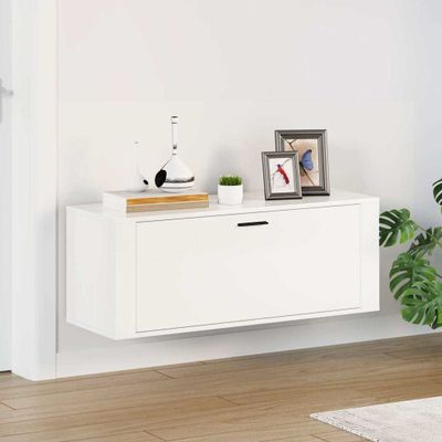 vidaXL Botník lesklý biely 100x35x38 cm spracované drevo