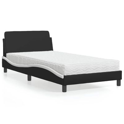 vidaXL Posteľ s matracom Dover čierno-biela 100x200 cm umelá koža