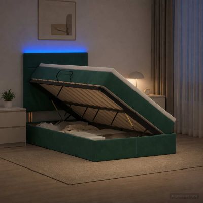 vidaXL LED úložná posteľ s matracom Tmavozelená 120 x 190 cm Zamat