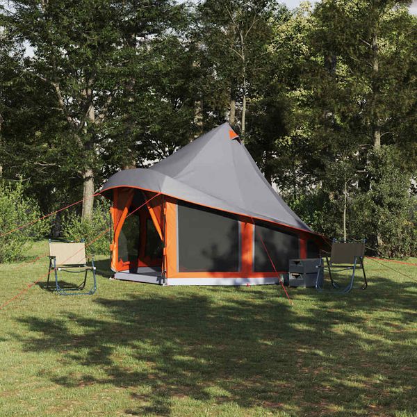 vidaXL Tipi stan so strechou Šedá a oranžová 404 x 370 x 270 cm taft