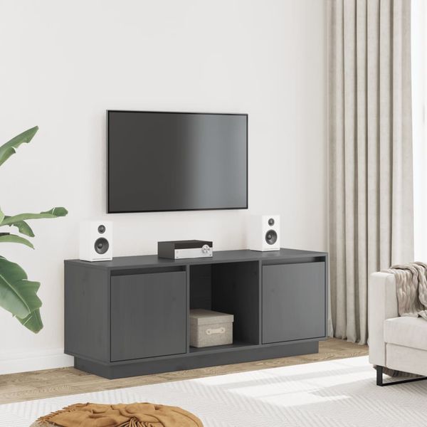 vidaXL TV skrinka sivá 110,5x35x44 cm masívna borovica