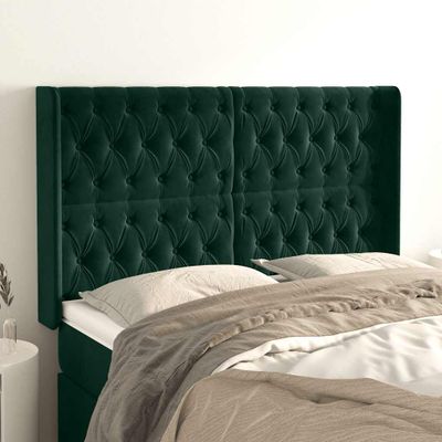 vidaXL Čelo postele so záhybmi tmavozelený 147x16x118/128 cm zamat