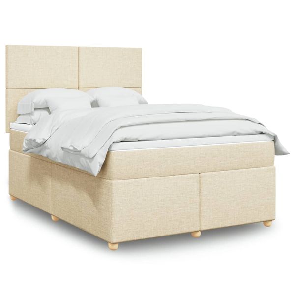 vidaXL Posteľný rám boxspring s matracom krémový 140x200 cm látka