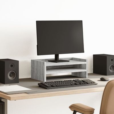 vidaXL Stojan na monitor sivý dub sonoma 42x24x16 cm kompozitné drevo