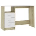 vidaXL Stôl so zásuvkami biely a farby dubu sonoma 110x50x76 cm drevotrieska