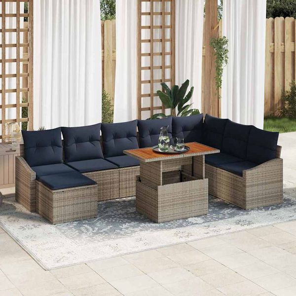 vidaXL Súprava záhradných pohoviek s úložiskom 9 pcs Sivá Poly ratan