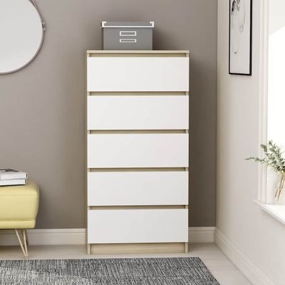 vidaXL Komoda so zásuvkami, biela+sonoma 60x35x121cm, kompozitné drevo