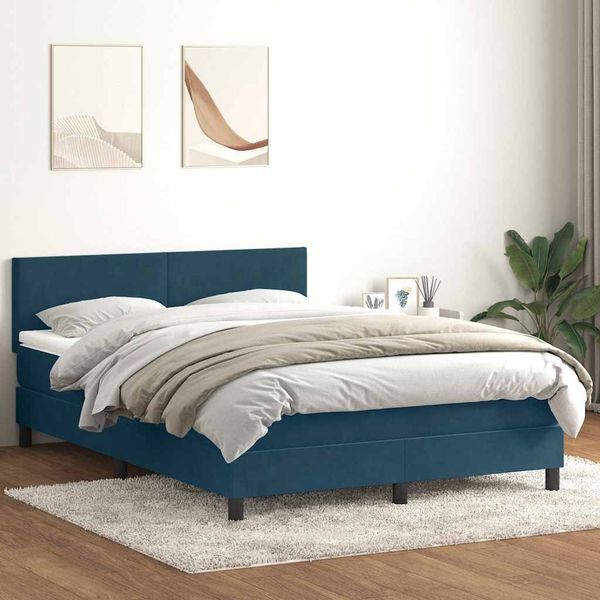vidaXL Box Spring Posteľ s matracom Tmavomodrá 140x220 cm Zamat