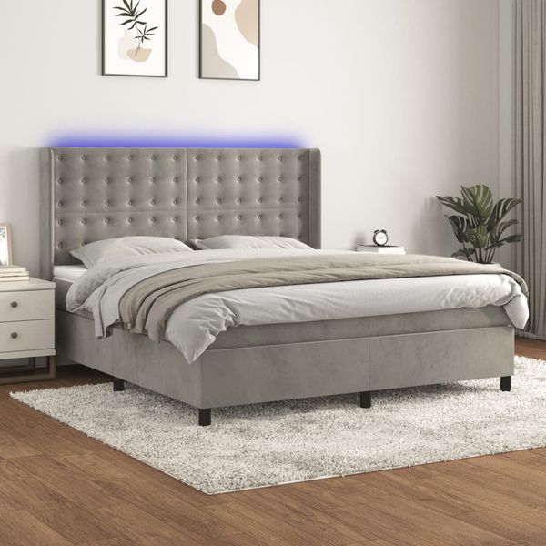 vidaXL Posteľ boxsping s matracom a LED bledosivá 160x200 cm zamat