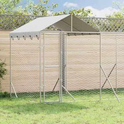 vidaXL Vonkajší koterec pre psov so strechou strieborný 10x2x2,5m oceľ