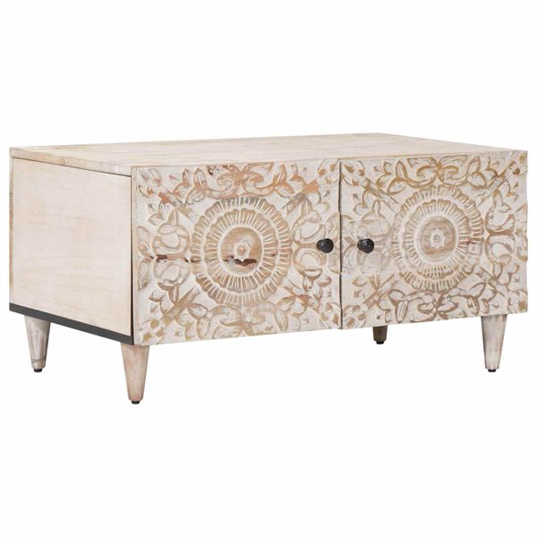vidaXL Konferenčný stolík Biela 80 x 50 x 40 cm Masívne mango drevo