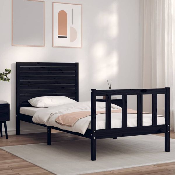 vidaXL Rám postele s čelom čierny 100x200 cm masívne drevo