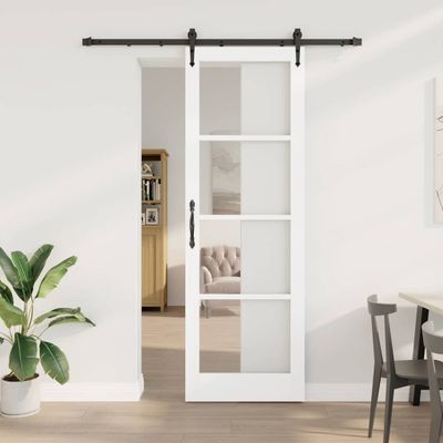 vidaXL Posuvné dvere Biela 78 x 232 cm Masívne borovicové drevo a sklo