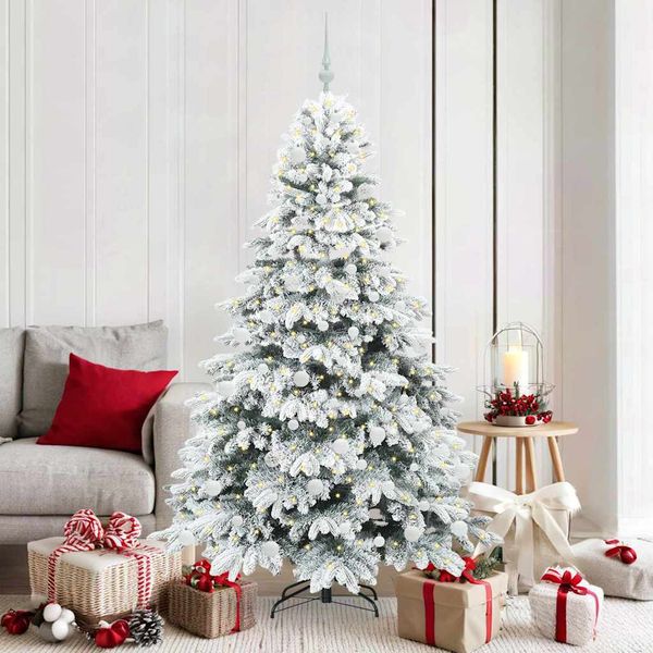 vidaXL Umelý vianočný stromček s 300 LED-i Biela 180 cm PE a PVC
