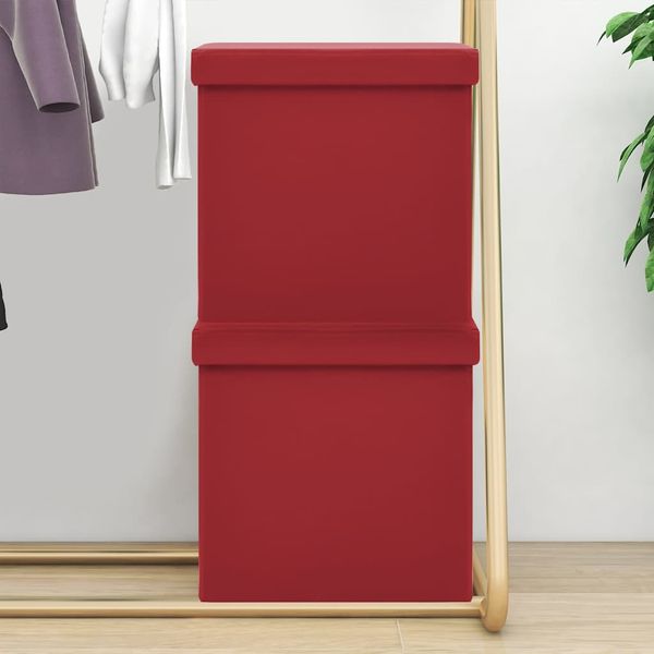 vidaXL Skladacie úložné taburetky 2 ks vínovo-červené PVC