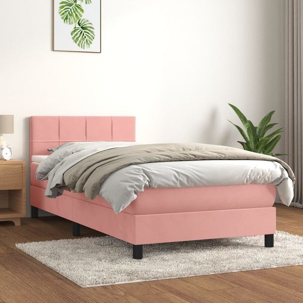 vidaXL Posteľný rám boxsping s matracom ružový 80x200 cm zamat