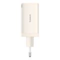 Sieťová nabíjačka Baseus GaN5, 2x USB-C + USB, 65 W + kábel 1 m (biela)