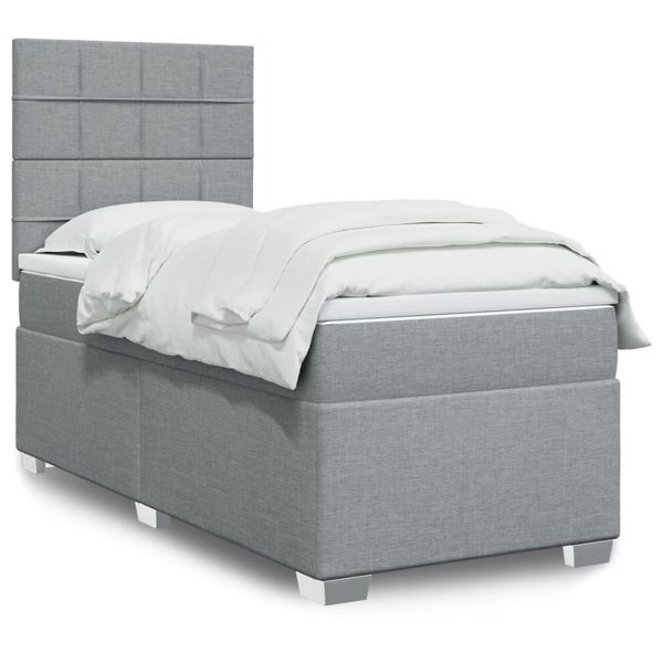 vidaXL Posteľný rám boxsping s matracom bledosivý 90x200 cm látka