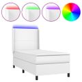 vidaXL Boxspring posteľ s matracom a LED biela 90x190 cm umelá koža