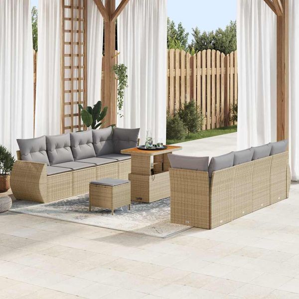 vidaXL Súprava záhradných pohoviek 11 pcs Béžová Poly ratan