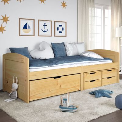 vidaXL Denná posteľ s 5 zásuvkami 90x200 cm masívna borovica IRUN