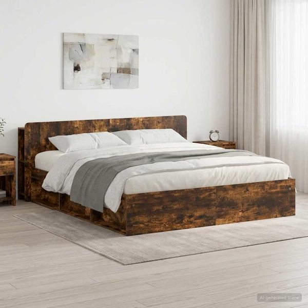 vidaXL Rám postele so skladom Dymový dub 200 x 200 cm Kompozitné drevo