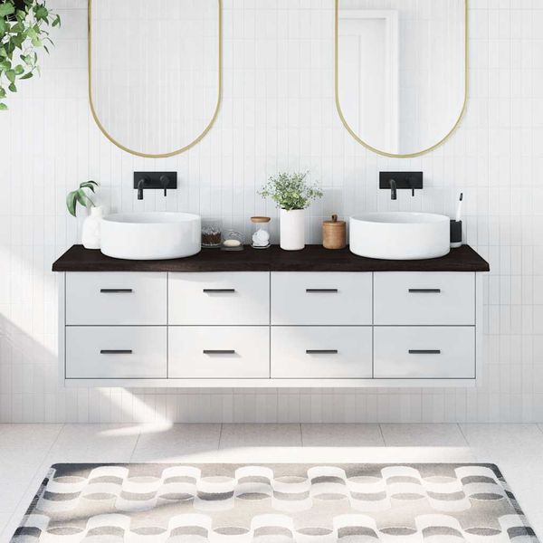 vidaXL Kúpeľňová doska tmavohnedá 180x60x(2-4) cm ošetrený masív