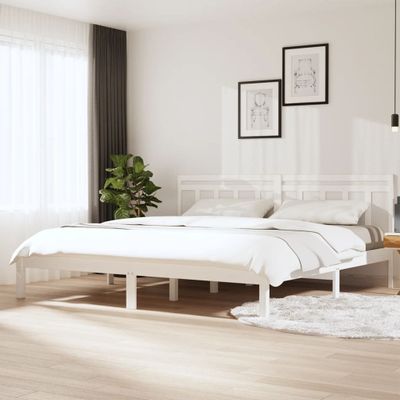 vidaXL Posteľný rám biely 180x200 cm Super King masívne drevo