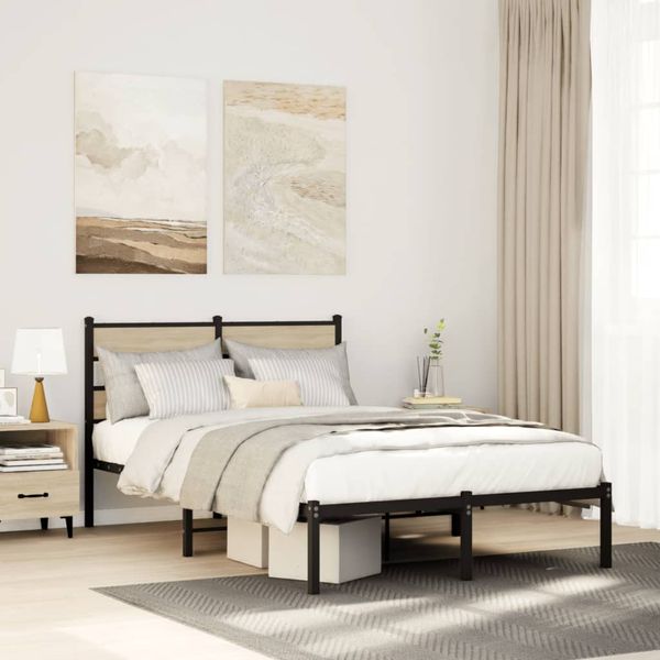 vidaXL Kovový posteľný rám bez matraca, dub sonoma 120x200 cm