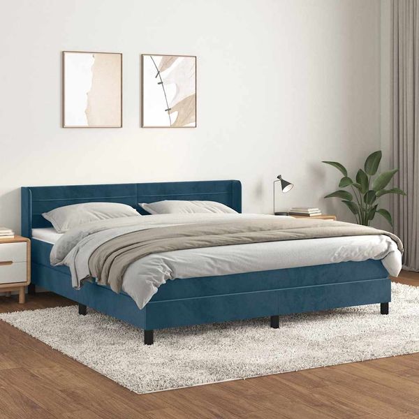 vidaXL Posteľný rám boxsping s matracom tmavomodrý 160x200 cm zamat