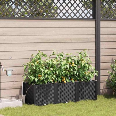 vidaXL Záhradný kvetináč 3 pcs Čierny 120 x 40 x 37,5 cm Plast