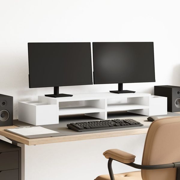 vidaXL Stojan na monitor s policou biely 100x27x15 cm kompozitné drevo