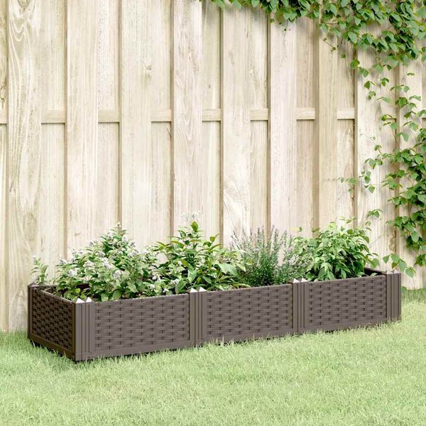 vidaXL Záhradný kvetináč s kolíkmi hnedý 125x40x28,5 cm PP