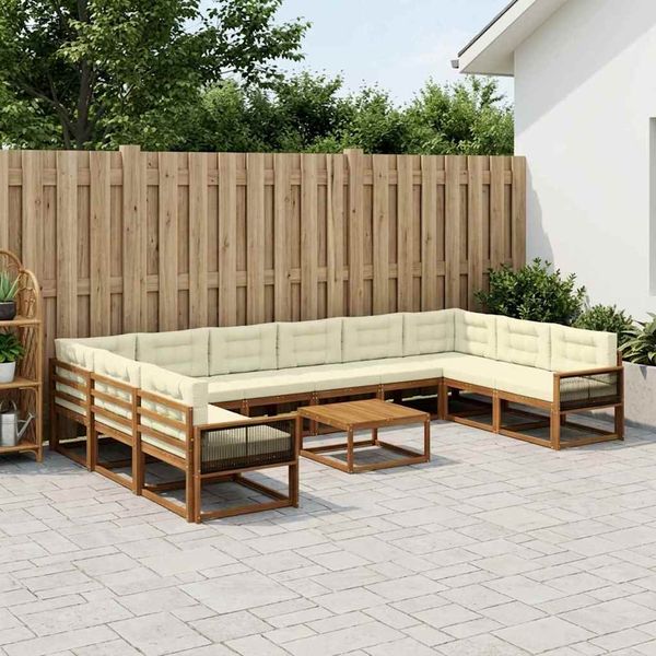 vidaXL Záhradná súprava gaučov s vankúšom 11 pcs Prírodná a krémová