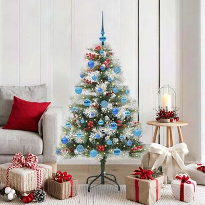 vidaXL Umelý vianočný stromček Zelená a biela 150 cm PVC, kov a plast