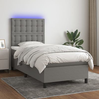 vidaXL Posteľ boxsping s matracom a LED tmavosivá 100x200 cm látka