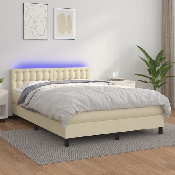 vidaXL Boxspring posteľ s matracom a LED krémová 140x190 cm umelá koža