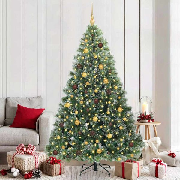 vidaXL Umelý vianočný stromček s 300 LED-i Zelená 210 cm PE a PVC