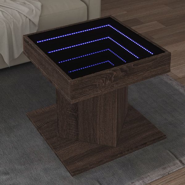 vidaXL Konferenčný stolík s LED hnedý dub 50x50x45 cm kompozitné drevo