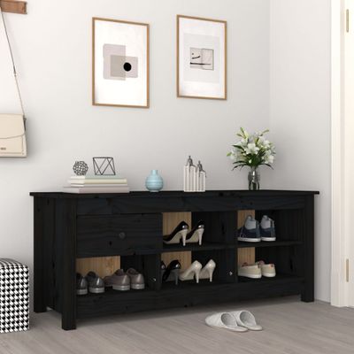 vidaXL Skrinka na topánky čierna 110x38x45,5 cm masívna borovica