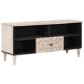 vidaXL TV skrinka Biela 100 x 33,5 x 46 cm Masívne mango drevo