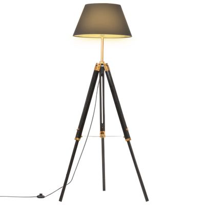 vidaXL Lampa na statíve čierna a zlatá 141 cm teakový masív