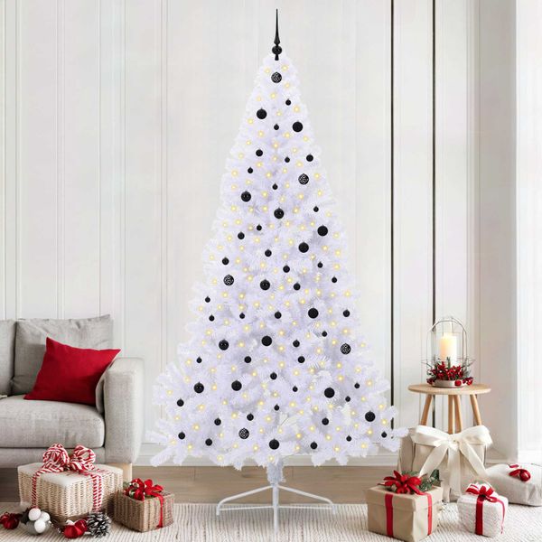 vidaXL Umelý vianočný stromček s 300 LED-i Biela 240 cm PVC a oceľ