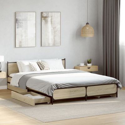 vidaXL Posteľný rám so zásuvkami dub sonoma 120x190cm kompozitné drevo