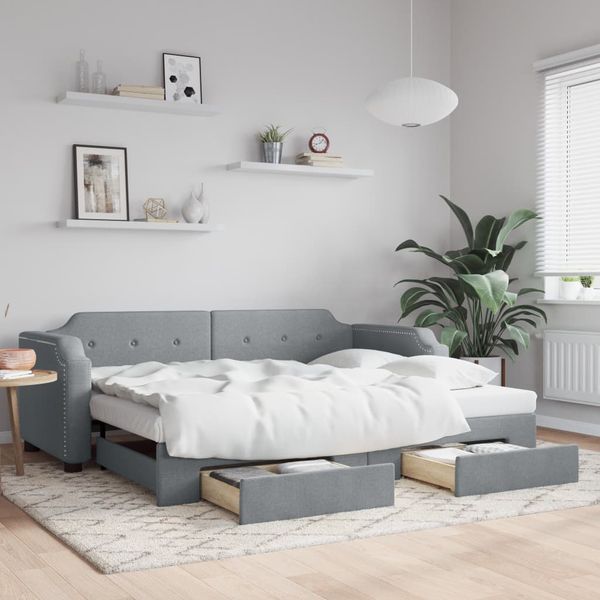 vidaXL Rozkladacia denná posteľ so zásuvkami bledosivá 100x200cm látka