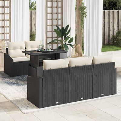 vidaXL Súprava záhradných pohoviek s úložiskom 6 pcs Čierna Poly ratan
