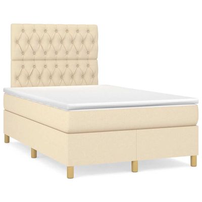 vidaXL Boxspring posteľ s matracom a LED krémová 120x190 cm látka