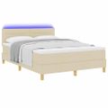 vidaXL LED box s pružinami s LED pásikmi Krémová 140 x 200 cm látka