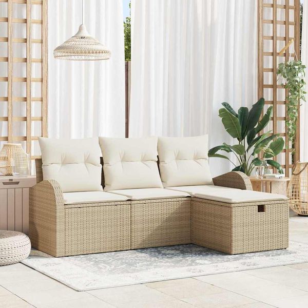 vidaXL Sada pohoviek s vankúšom 4 pcs Béžová a krémová polyratan