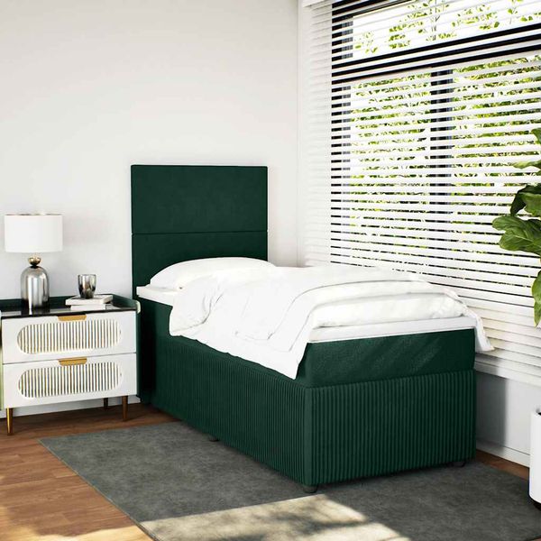 vidaXL Posteľný rám boxsping s matracom tmavozelený 80x200 cm zamat